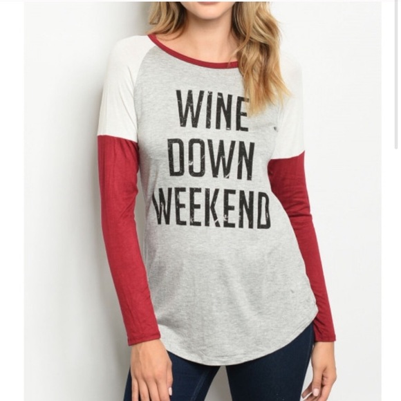 Golden Threads Tops - Wine Down Weekend Long Sleeve Top; Only One Left!